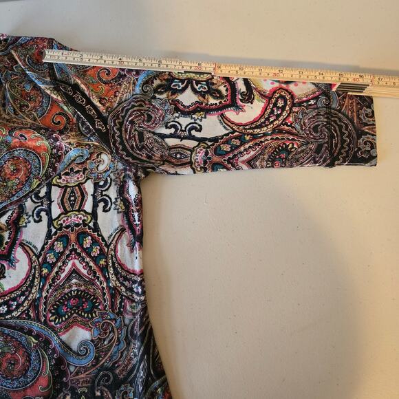 Unity World Wear Blouse Women's L Paisley Multi-Color Third Quarter Sleeve - Picture 13 of 16